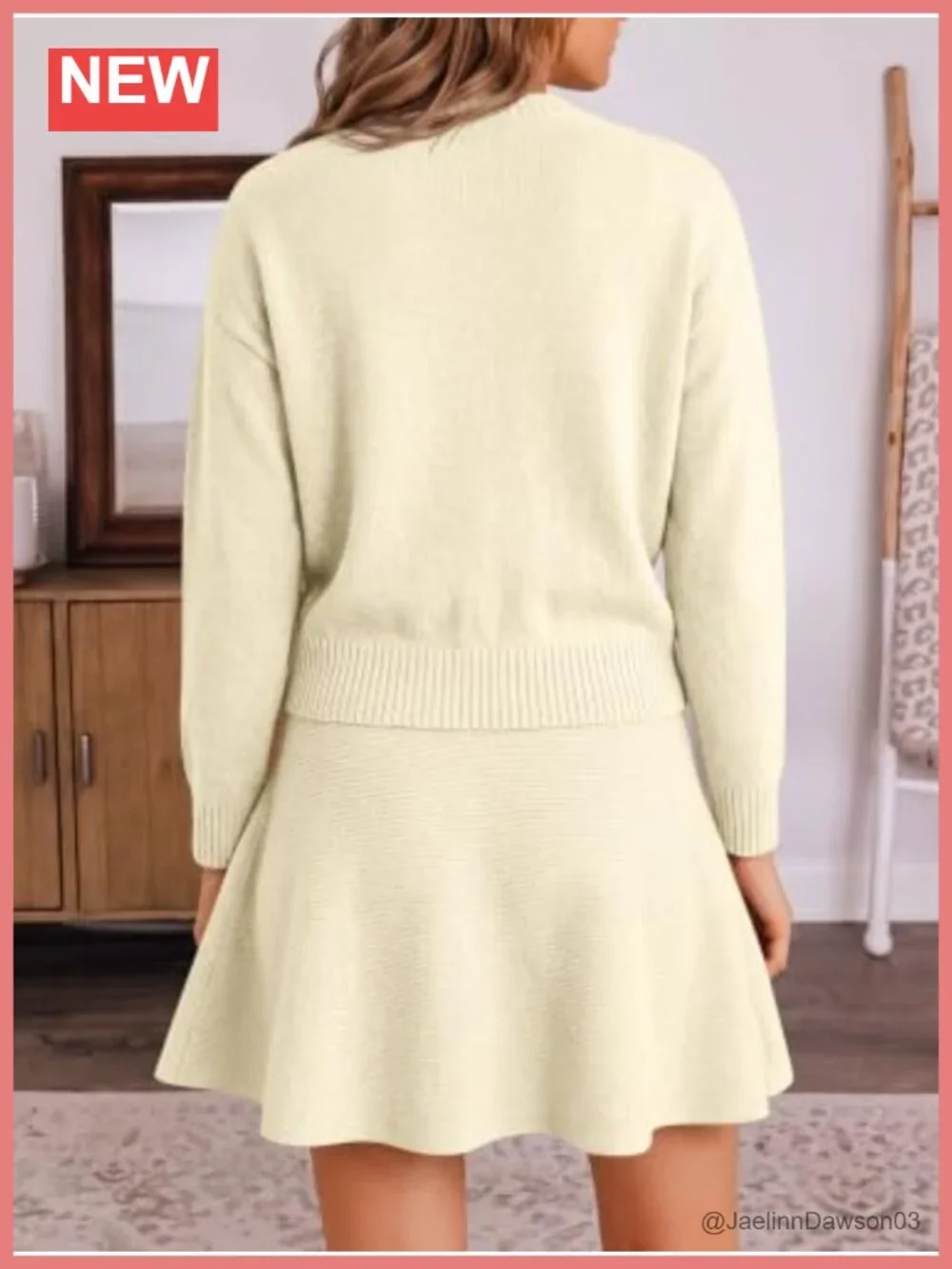 Womens 2 Piece Knit Sweater Skirt Set Long Sleeve Crew Neck Top Rhinestones Fall